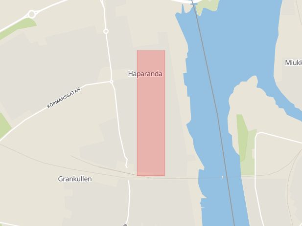 Karta som med röd fyrkant ramar in Torggatan, Haparanda, Norrbottens län