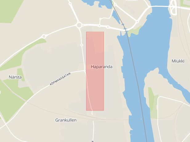 Karta som med röd fyrkant ramar in Stationsgatan, Haparanda, Norrbottens län