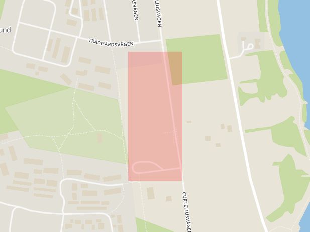 Karta som med röd fyrkant ramar in Marielundsskolan, Marielundsområdet, Haparanda, Norrbottens län