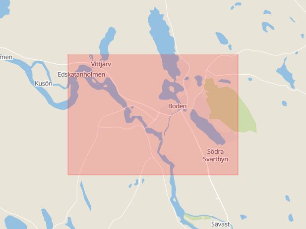 Karta som med röd fyrkant ramar in Bodens Kommun, Jägaren, Boden, Norrbottens län