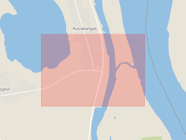 Karta som med röd fyrkant ramar in Kuivakangas, Övertorneå, Norrbottens län