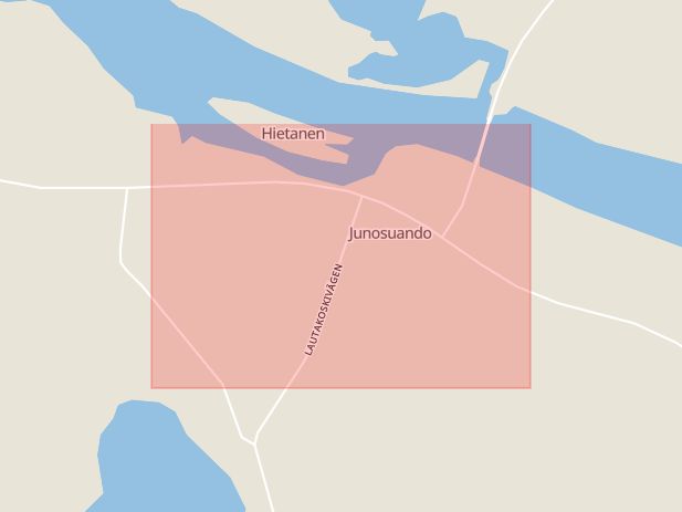 Karta som med röd fyrkant ramar in Junosuando, Pajala, Norrbottens län