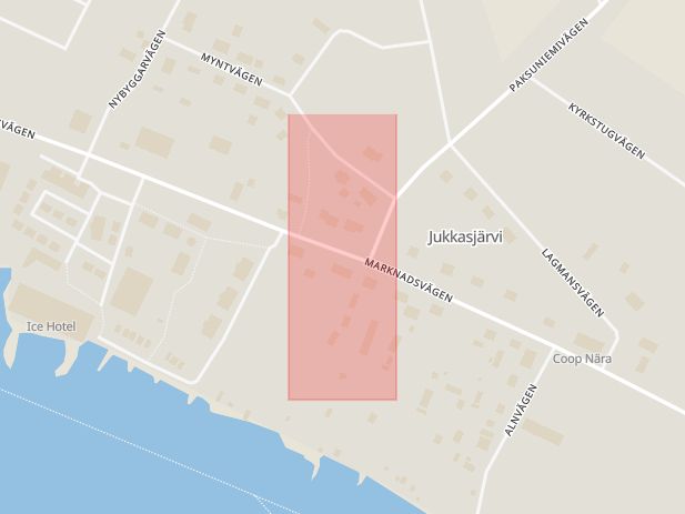 Karta som med röd fyrkant ramar in Arjeplog, Industrivägen, Piteå, Norrfjärden, Kiruna, Jukkasjärvi, Norrbottens län