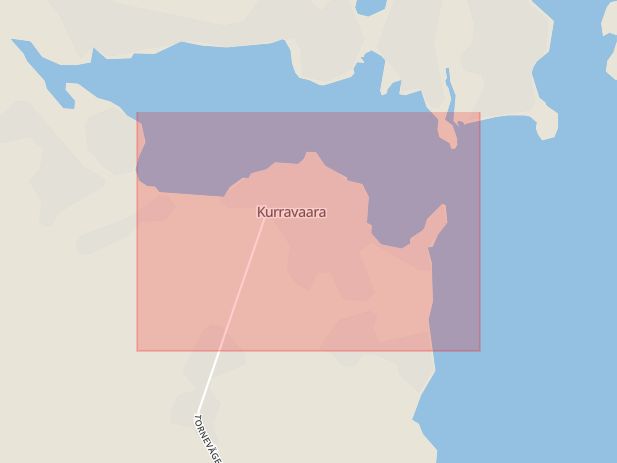 Karta som med röd fyrkant ramar in Kurravaara, Kiruna, Norrbottens län