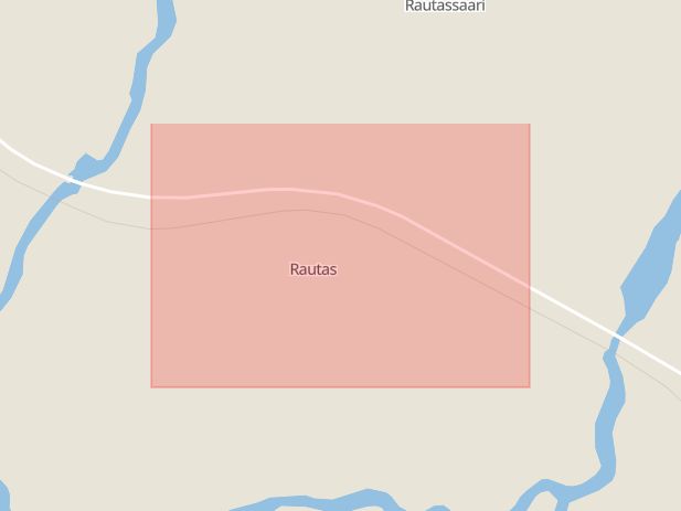 Karta som med röd fyrkant ramar in Rautas, Kiruna, Norrbottens län