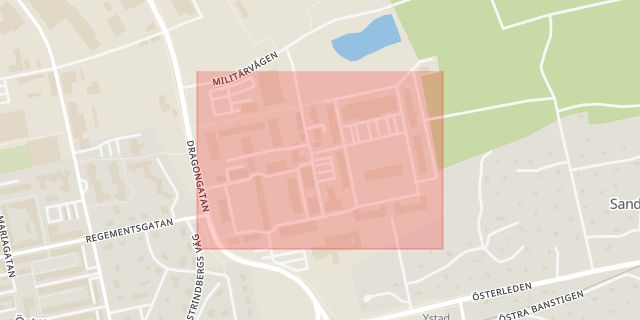 Karta som med röd fyrkant ramar in Björnstjernegatan, Ystad, Skåne län