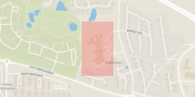 Karta som med röd fyrkant ramar in Toftavägen, Vårdcentralen, Svedala, Skåne län
