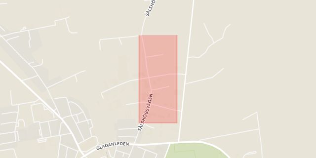 Karta som med röd fyrkant ramar in Sälshögsvägen, Tomelilla, Skåne län