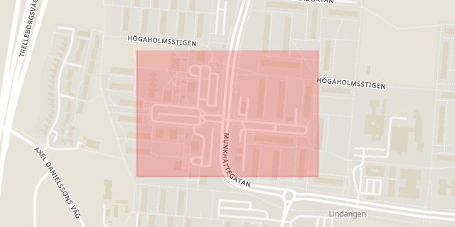 Karta som med röd fyrkant ramar in Serenadgatan, Malmö, Skåne län