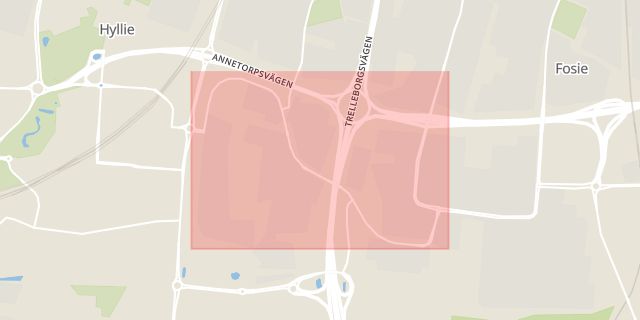 Karta som med röd fyrkant ramar in Fosie, Axel Danielssons Väg, Malmö, Skåne län