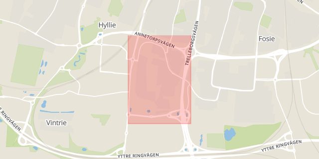 Karta som med röd fyrkant ramar in Trafikplats Lindeborg, Malmö, Skåne län