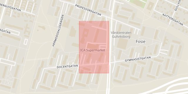 Karta som med röd fyrkant ramar in Söderkulla, Hermodsdal, Malmö, Skåne län