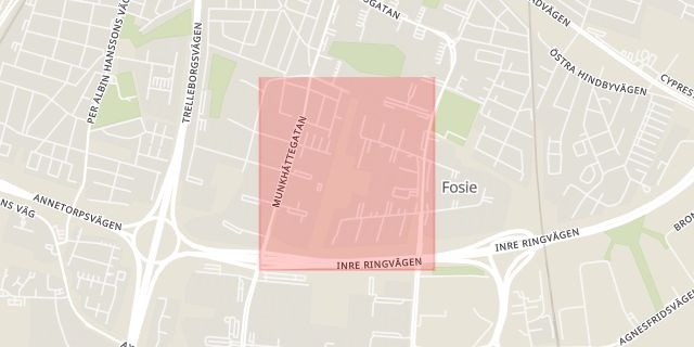 Karta som med röd fyrkant ramar in Söderkulla, Malmö, Skåne län