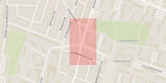 Karta som med röd fyrkant ramar in Nydala, Eriksfältsgatan, Malmö, Skåne län
