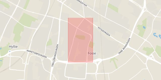 Karta som med röd fyrkant ramar in Eriksfältsgatan, Höja, Malmö, Skåne län