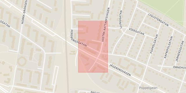 Karta som med röd fyrkant ramar in Persborg, Persborgstorget, Malmö, Skåne län