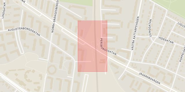 Karta som med röd fyrkant ramar in Persborg, Malmö, Skåne län