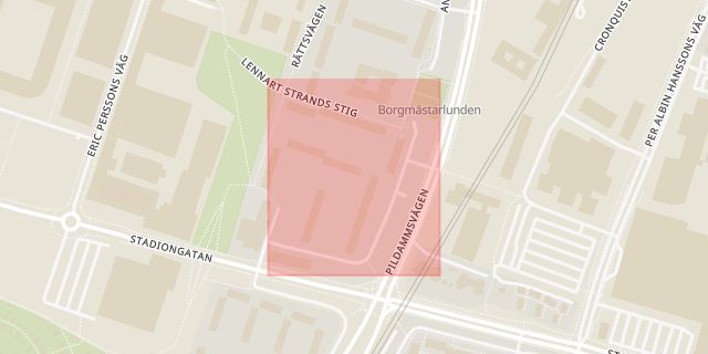 Karta som med röd fyrkant ramar in Albinsrogatan, Malmö, Skåne län