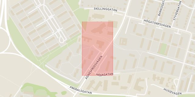 Karta som med röd fyrkant ramar in Höja, Karolingatan, Malmö, Skåne län