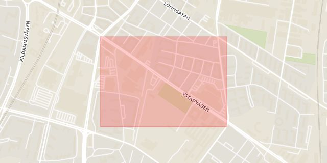 Karta som med röd fyrkant ramar in Heleneholm, Ystadvägen, Malmö, Skåne län