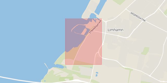 Karta som med röd fyrkant ramar in Limhamn, Strandgatan, Malmö, Skåne län