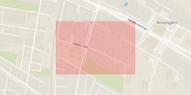 Karta som med röd fyrkant ramar in Hårds Väg, Malmö, Skåne län