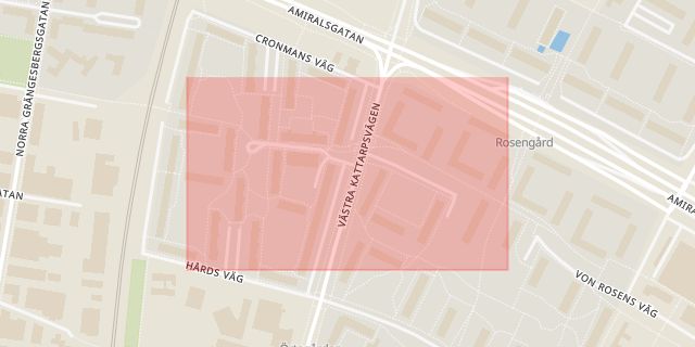 Karta som med röd fyrkant ramar in Rosengård, Bennets Väg, Malmö, Skåne län
