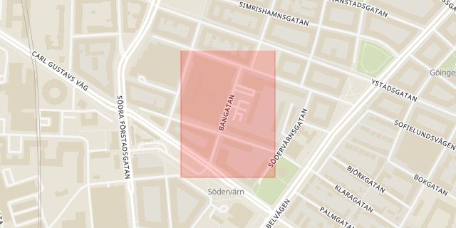 Karta som med röd fyrkant ramar in Möllevången, Bangatan, Malmö, Skåne län