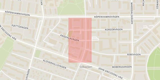 Karta som med röd fyrkant ramar in Dammfri, Pilåkersvägen, Malmö, Skåne län