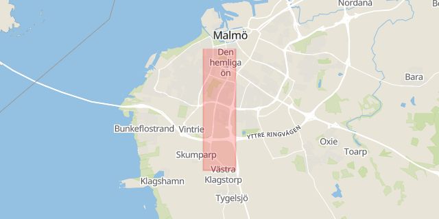 Karta som med röd fyrkant ramar in Pildammsvägen, Malmö, Skåne län