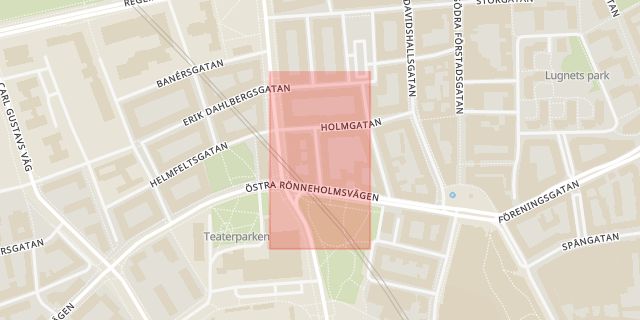 Karta som med röd fyrkant ramar in Rönngatan, Malmö, Skåne län