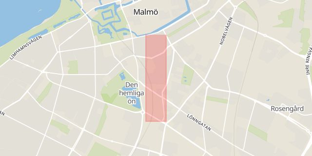 Karta som med röd fyrkant ramar in Södra Förstadsgatan, Malmö, Skåne län