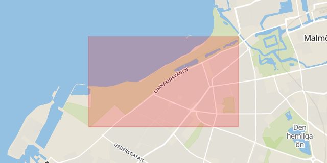 Karta som med röd fyrkant ramar in Ribersborgsstigen, Malmö, Skåne län