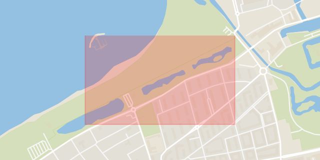 Karta som med röd fyrkant ramar in Ribersborg, Ribersborgsstigen, Malmö, Skåne län