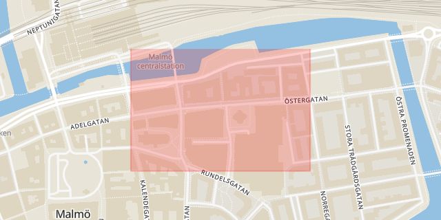 Karta som med röd fyrkant ramar in Värnhem, Östergatan, Malmö, Skåne län