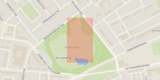 Karta som med röd fyrkant ramar in Beijers Park, Malmö, Skåne län