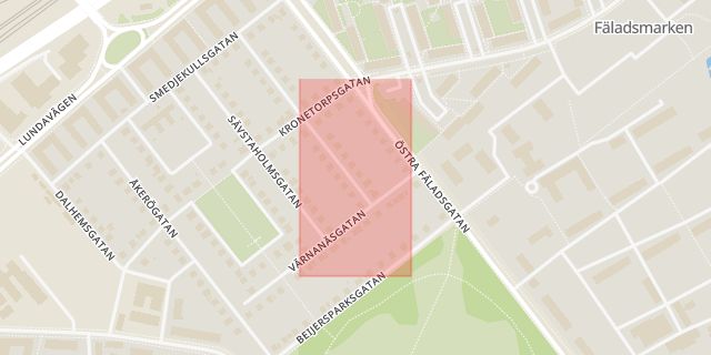 Karta som med röd fyrkant ramar in Rostorp, Lundavägen, Malmö, Skåne län