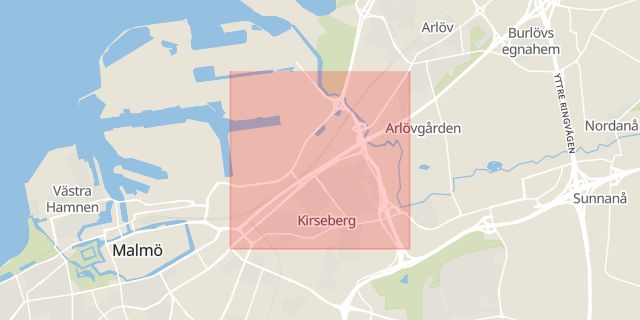Karta som med röd fyrkant ramar in Lundavägen, Burlöv, Skåne län