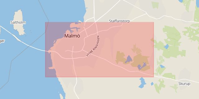 Karta som med röd fyrkant ramar in Göteborg, Fors, Malmö, Skåne län