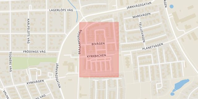 Karta som med röd fyrkant ramar in Bivägen, Staffanstorp, Skåne län