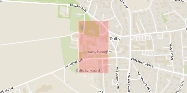 Karta som med röd fyrkant ramar in Dalby, Kyrkheddinge, Lund, Skåne län
