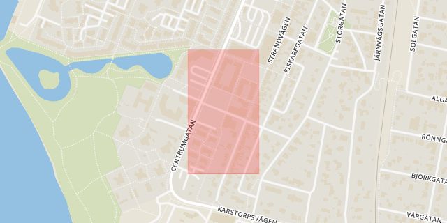 Karta som med röd fyrkant ramar in Vegagatan, Lomma, Skåne län