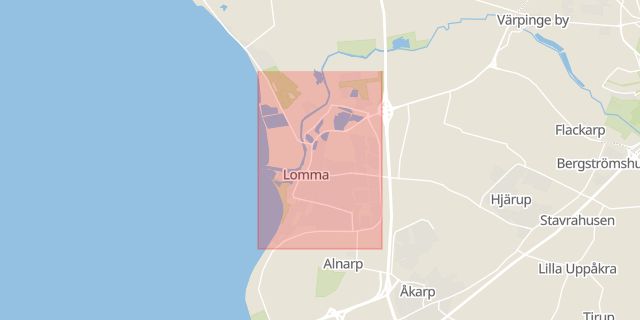 Karta som med röd fyrkant ramar in Småbåtshamnen, Lomma, Skåne län