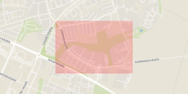 Karta som med röd fyrkant ramar in Linero, Vikingavägen, Lund, Skåne län