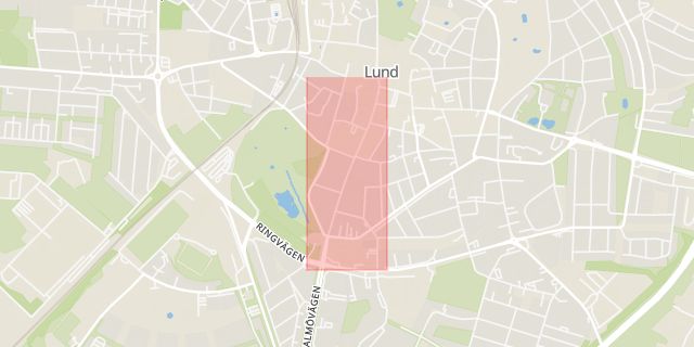 Karta som med röd fyrkant ramar in Stora Södergatan, Lund, Skåne län