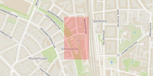 Karta som med röd fyrkant ramar in Brotorget, Lund, Skåne län