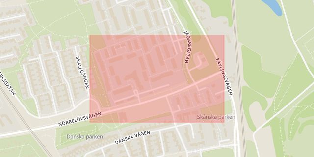 Karta som med röd fyrkant ramar in Nöbbelöv, Nöbbelövsvägen, Lund, Skåne län