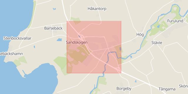 Karta som med röd fyrkant ramar in Löddeköpinge, Gasa, Helsingborg, Skåne län