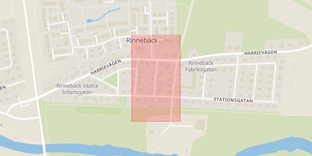 Karta som med röd fyrkant ramar in Rinnebäck, Byggmästaregatan, Kävlinge, Skåne län