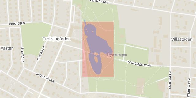 Karta som med röd fyrkant ramar in Trollsjön, Eslöv, Skåne län